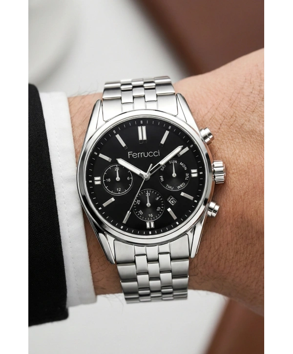 Takvimli Erkek Kol Saati Çelik Kordon Gümüş-Siyah Bileklik Hediyeli 3atm Sdfer193