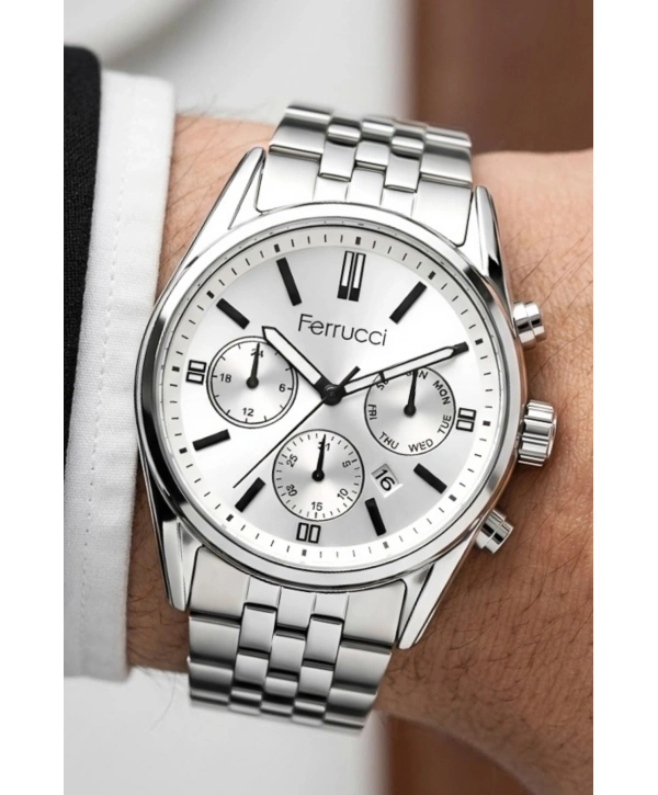 Takvimli Erkek Kol Saati Çelik Kordon Gümüş-Beyaz Bileklik Hediyeli 3atm Sdfer193