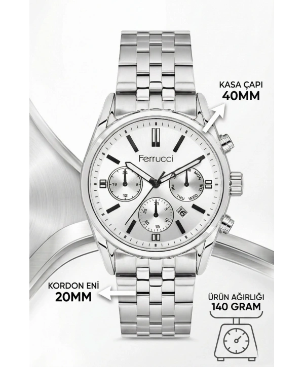 Takvimli Erkek Kol Saati Çelik Kordon Gümüş-Beyaz Bileklik Hediyeli 3atm Sdfer193