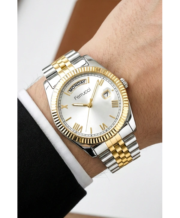 Takvimli Erkek Kol Saati Çelik jübile Kordon Gümüş-Gold Bileklik Hediyeli 3atm Sdfer194