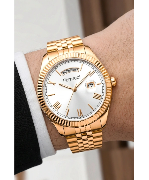 Takvimli Erkek Kol Saati Çelik jübile Kordon Rose Bileklik Hediyeli 3atm Sdfer194