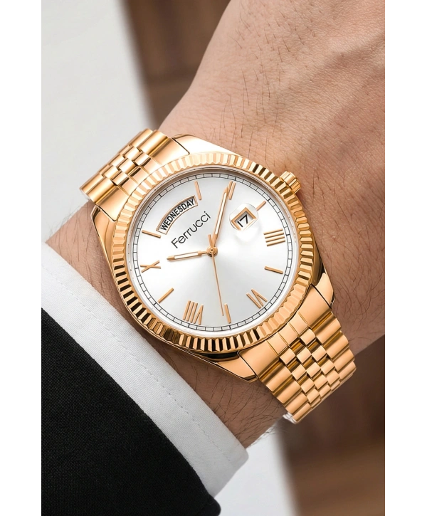 Takvimli Erkek Kol Saati Çelik jübile Kordon Rose Bileklik Hediyeli 3atm Sdfer194
