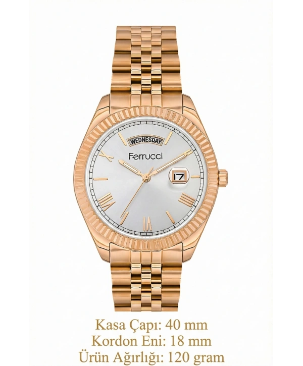 Takvimli Erkek Kol Saati Çelik jübile Kordon Rose Bileklik Hediyeli 3atm Sdfer194