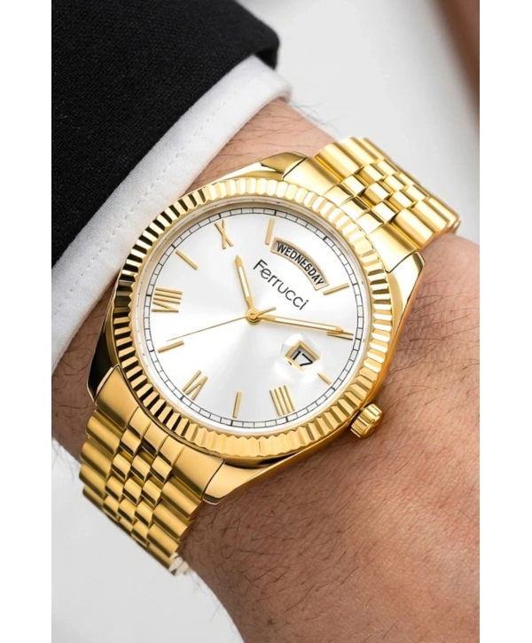 Takvimli Erkek Kol Saati Çelik jübile Kordon Gold Bileklik Hediyeli 3atm Sdfer194