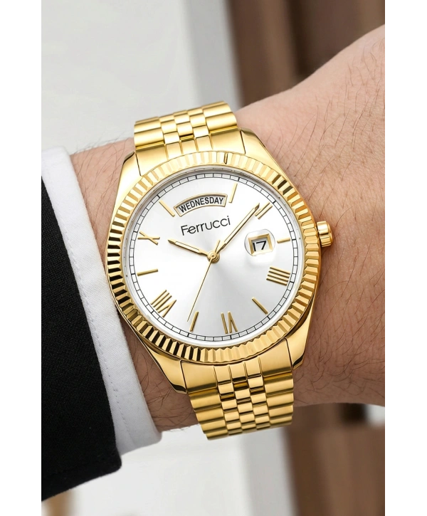 Takvimli Erkek Kol Saati Çelik jübile Kordon Gold Bileklik Hediyeli 3atm Sdfer194