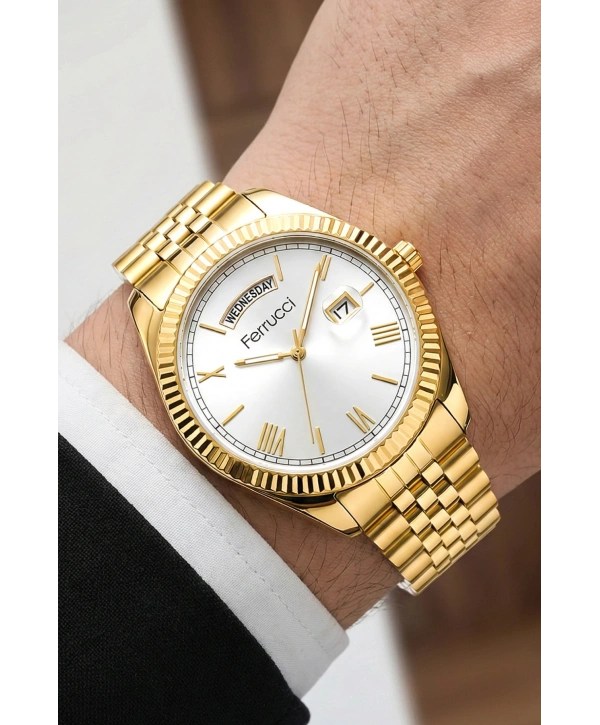 Takvimli Erkek Kol Saati Çelik jübile Kordon Gold Bileklik Hediyeli 3atm Sdfer194