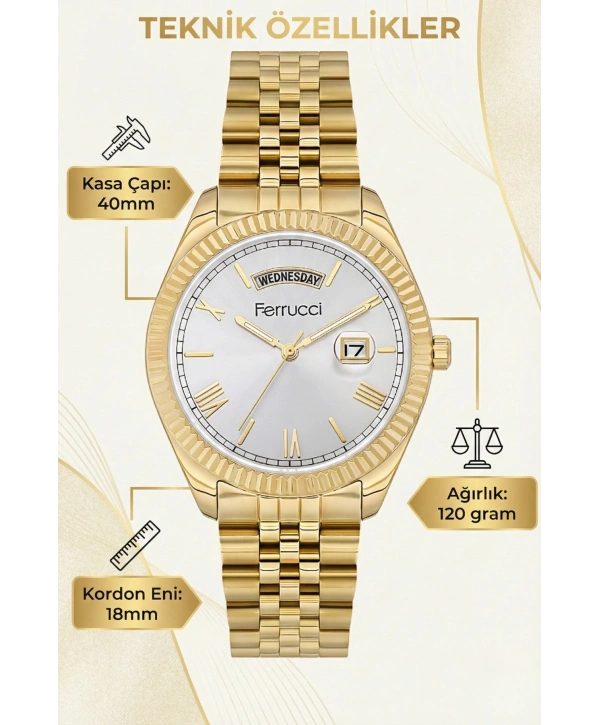 Takvimli Erkek Kol Saati Çelik jübile Kordon Gold Bileklik Hediyeli 3atm Sdfer194