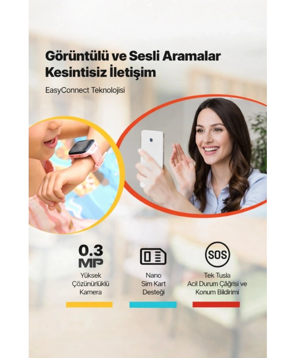 Akıllı Çocuk Saati, Görüntülü ve Sesli Görüşme Özellikli ip68 Suya Dayanıklı Pembe SLZ001