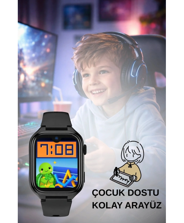 Akıllı Çocuk Saati, Görüntülü ve Sesli Görüşme Özellikli ip68 Suya Dayanıklı Siyah SLZ001