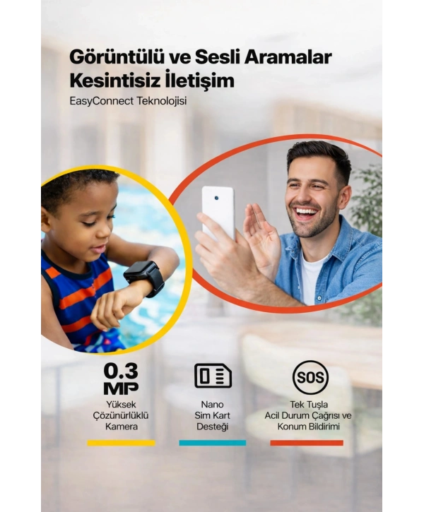 Akıllı Çocuk Saati, Görüntülü ve Sesli Görüşme Özellikli ip68 Suya Dayanıklı Siyah SLZ001