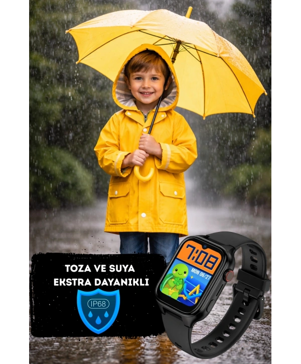 Akıllı Çocuk Saati, Görüntülü ve Sesli Görüşme Özellikli ip68 Suya Dayanıklı Siyah SLZ001