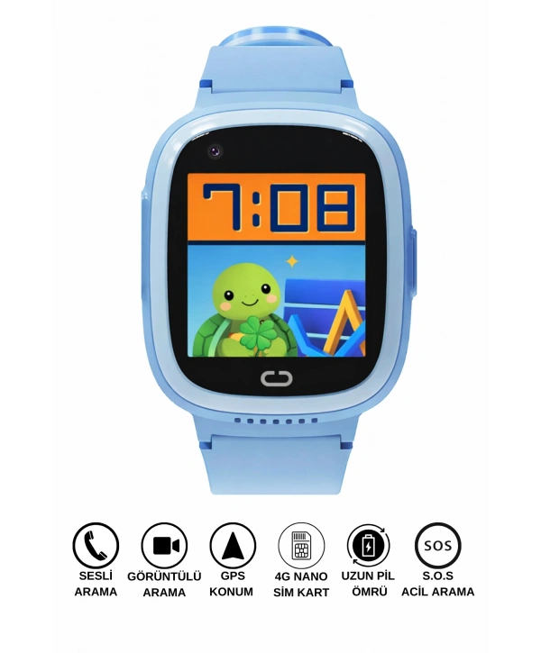 Akıllı Çocuk Saati Sesli ve Görüntülü Görüşme İP68, Sim Kart Özellikli Mavi sdyou001