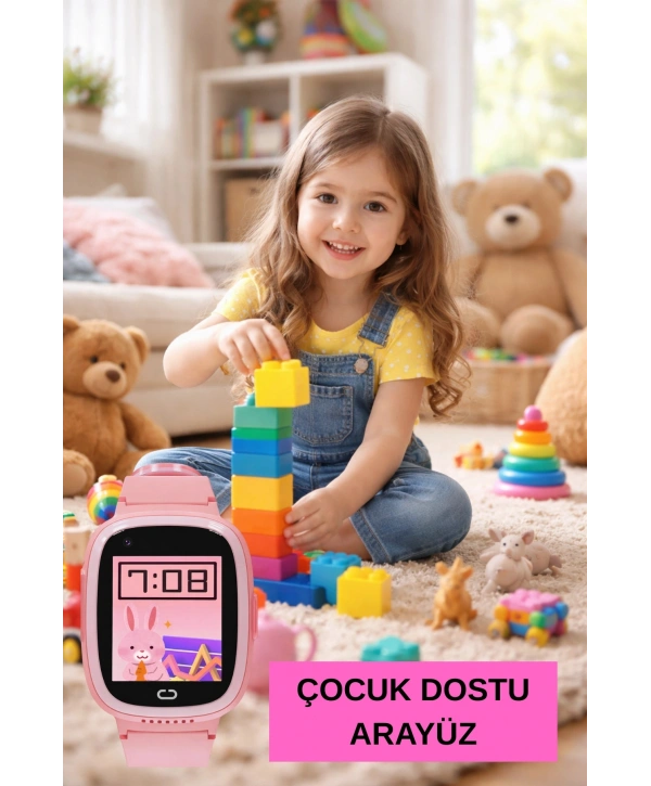Akıllı Çocuk Saati Sesli ve Görüntülü Görüşme İP68, Sim Kart Özellikli Pembe sdyou001
