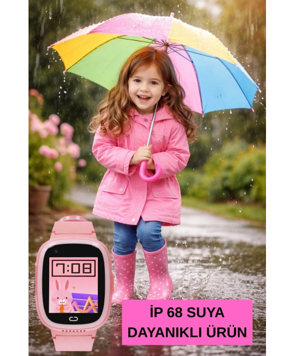 Akıllı Çocuk Saati Sesli ve Görüntülü Görüşme İP68, Sim Kart Özellikli Pembe sdyou001