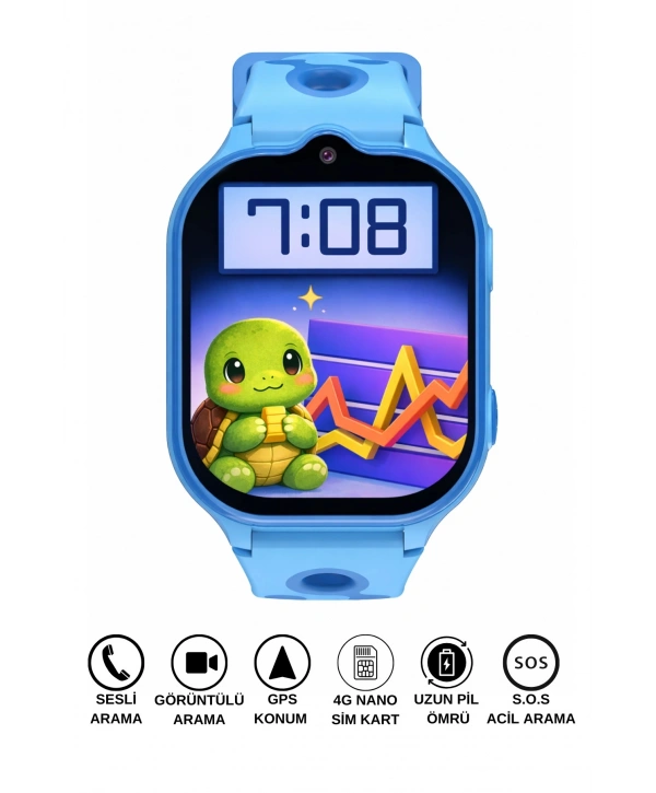 Akıllı Çocuk Saati Sesli ve Görüntülü Görüşme İP68, Sim Kart Özellikli Mavi sdyou002