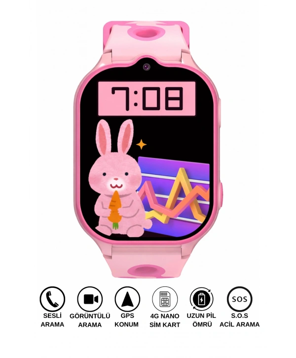 Akıllı Çocuk Saati Sesli ve Görüntülü Görüşme İP68, Sim Kart Özellikli Pembe sdyou002
