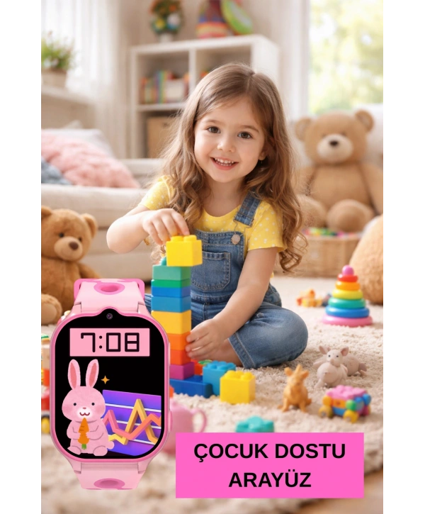 Akıllı Çocuk Saati Sesli ve Görüntülü Görüşme İP68, Sim Kart Özellikli Pembe sdyou002