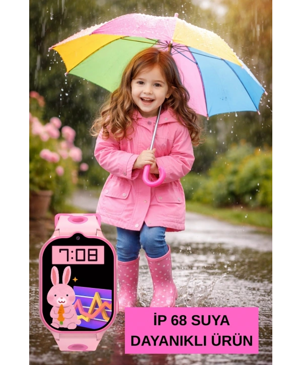 Akıllı Çocuk Saati Sesli ve Görüntülü Görüşme İP68, Sim Kart Özellikli Pembe sdyou002