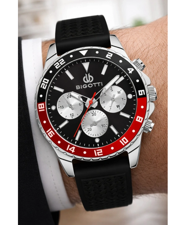 Bigotti Erkek Kol Saati, Tüm Fonksiyonlar Aktif Siyah Silikon Kordon Sdbgt001