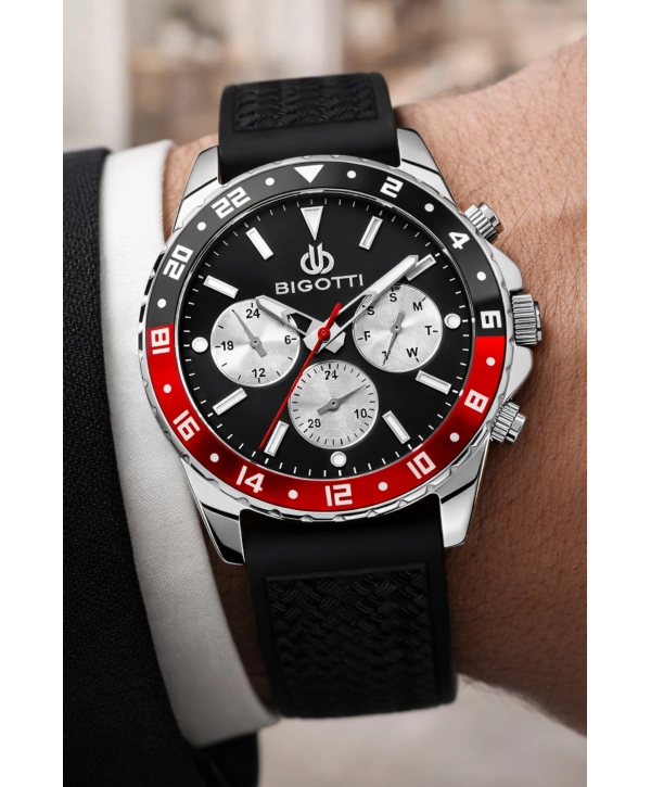 Bigotti Erkek Kol Saati, Tüm Fonksiyonlar Aktif Siyah Silikon Kordon Sdbgt001