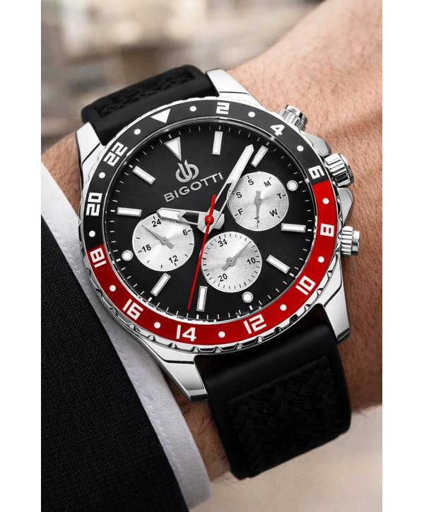 Bigotti Erkek Kol Saati, Tüm Fonksiyonlar Aktif Siyah Silikon Kordon Sdbgt001