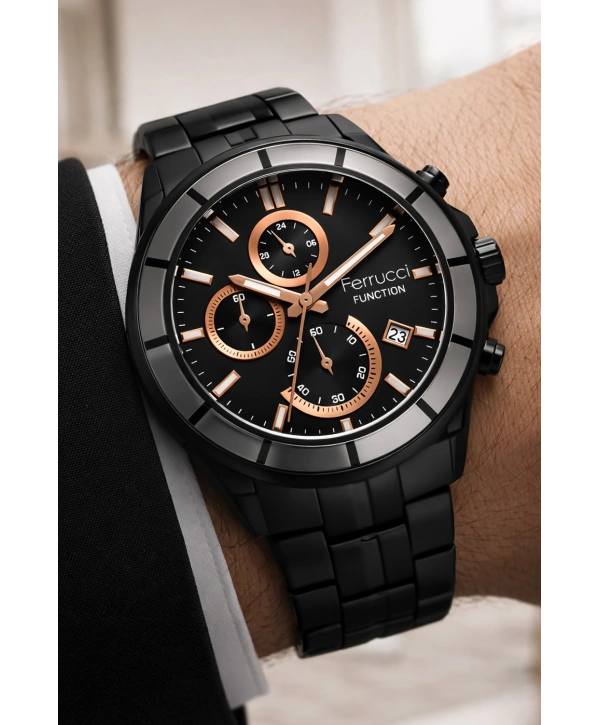 Function Erkek Kol Saati Çelik Kordon Siyah Bileklik Hediyeli 3atm sdfer061