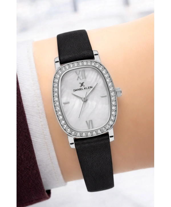 Daniel Klein Deri Kordon Çelik Kasa Kadın Kol Saati+Bileklik Hediyeli Siyah sddk112