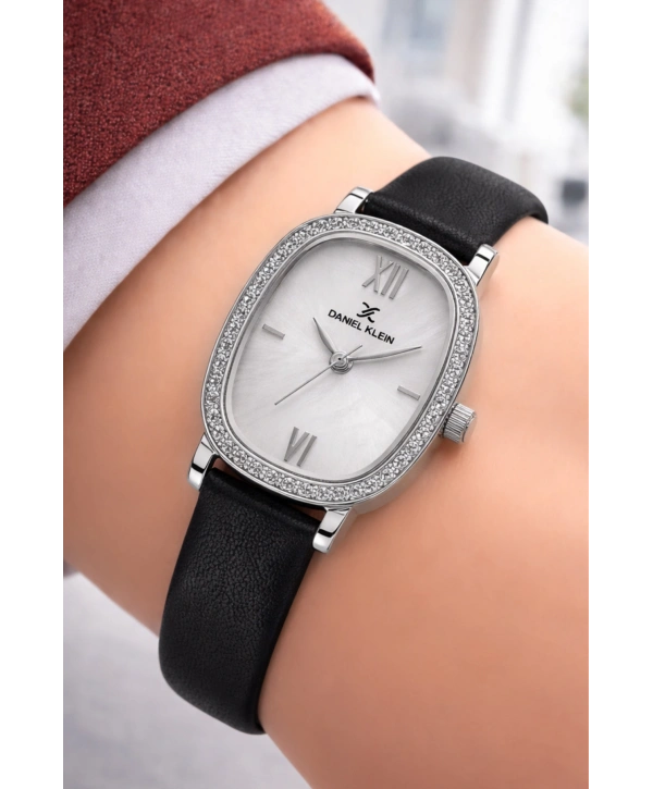 Daniel Klein Deri Kordon Çelik Kasa Kadın Kol Saati+Bileklik Hediyeli Siyah sddk112