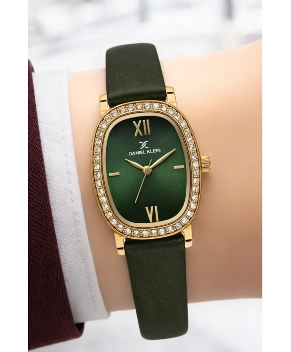 Daniel Klein Deri Kordon Çelik Kasa Kadın Kol Saati+Bileklik Hediyeli Yeşil sddk112