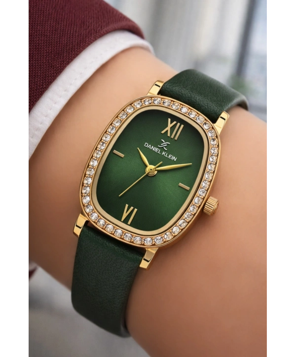 Daniel Klein Deri Kordon Çelik Kasa Kadın Kol Saati+Bileklik Hediyeli Yeşil sddk112
