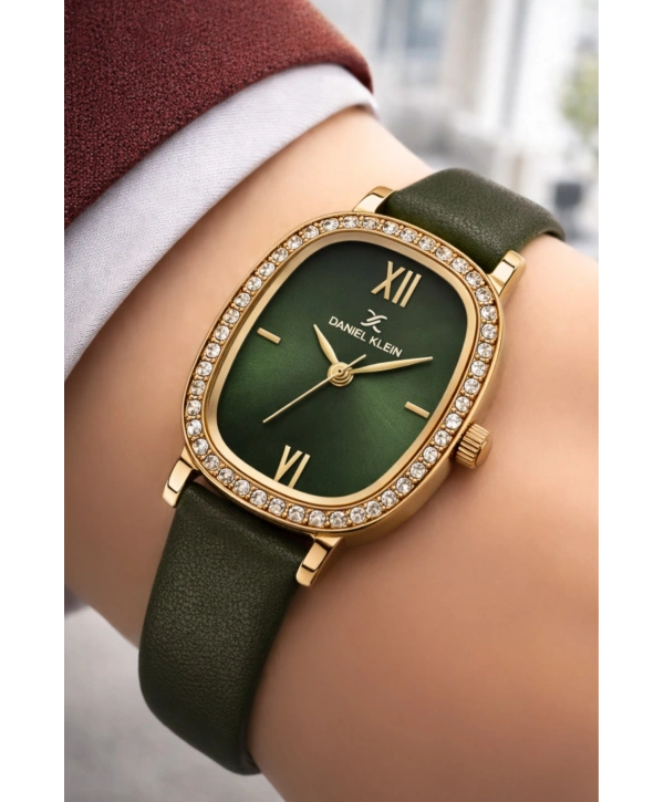 Daniel Klein Deri Kordon Çelik Kasa Kadın Kol Saati+Bileklik Hediyeli Yeşil sddk112