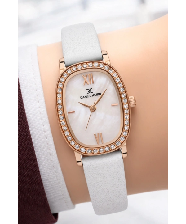Daniel Klein Deri Kordon Çelik Kasa Kadın Kol Saati+Bileklik Hediyeli Beyaz sddk112