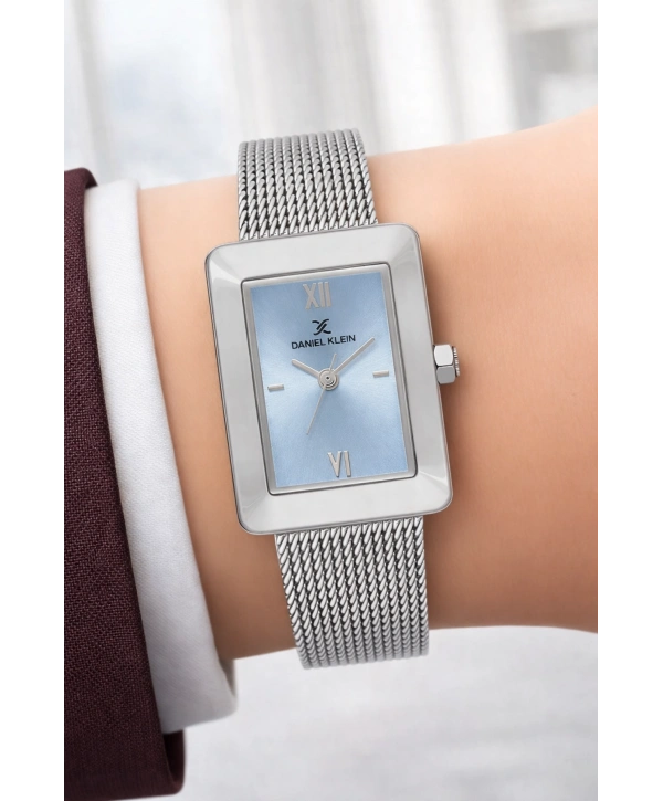 Daniel Klein Çelik Kordon Çelik Kasa Kadın Kol Saati+Bileklik Hediyeli Gümüş-Mavi Renk sddk113