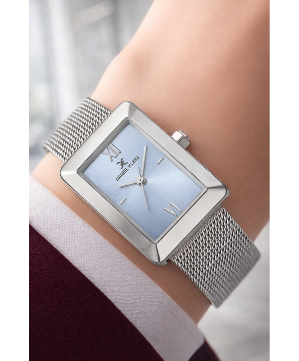 Daniel Klein Çelik Kordon Çelik Kasa Kadın Kol Saati+Bileklik Hediyeli Gümüş-Mavi Renk sddk113