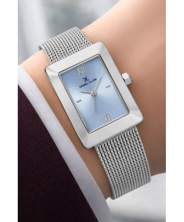Daniel Klein Çelik Kordon Çelik Kasa Kadın Kol Saati+Bileklik Hediyeli Gümüş-Mavi Renk sddk113