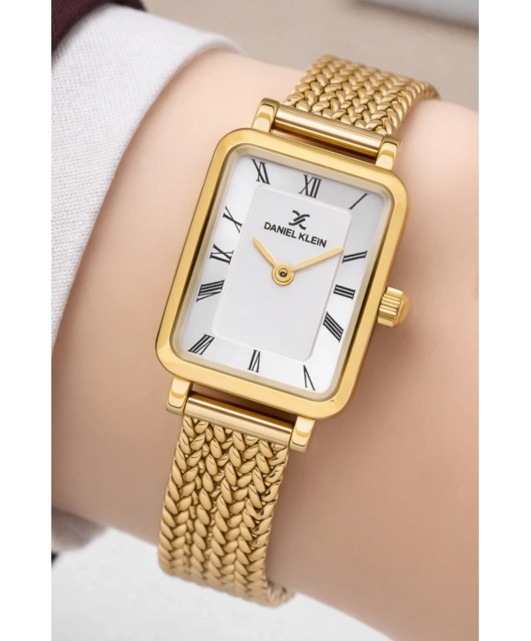 Daniel Klein Çelik Kordon Çelik Kasa Kadın Kol Saati+Bileklik Hediyeli Gold-Beyaz Renk sddk114