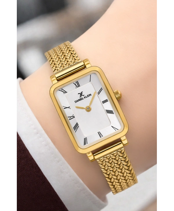 Daniel Klein Çelik Kordon Çelik Kasa Kadın Kol Saati+Bileklik Hediyeli Gold-Beyaz Renk sddk114