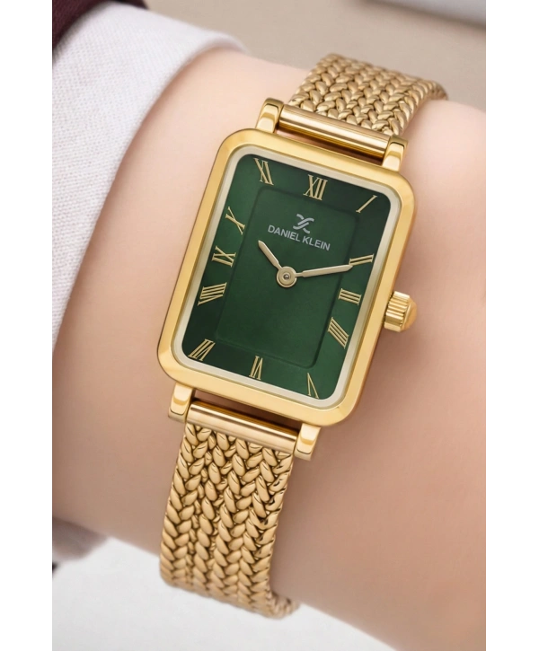Daniel Klein Çelik Kordon Çelik Kasa Kadın Kol Saati+Bileklik Hediyeli Gold-Yeşil Renk sddk114