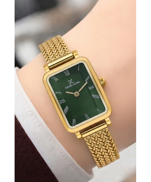 Daniel Klein Çelik Kordon Çelik Kasa Kadın Kol Saati+Bileklik Hediyeli Gold-Yeşil Renk sddk114