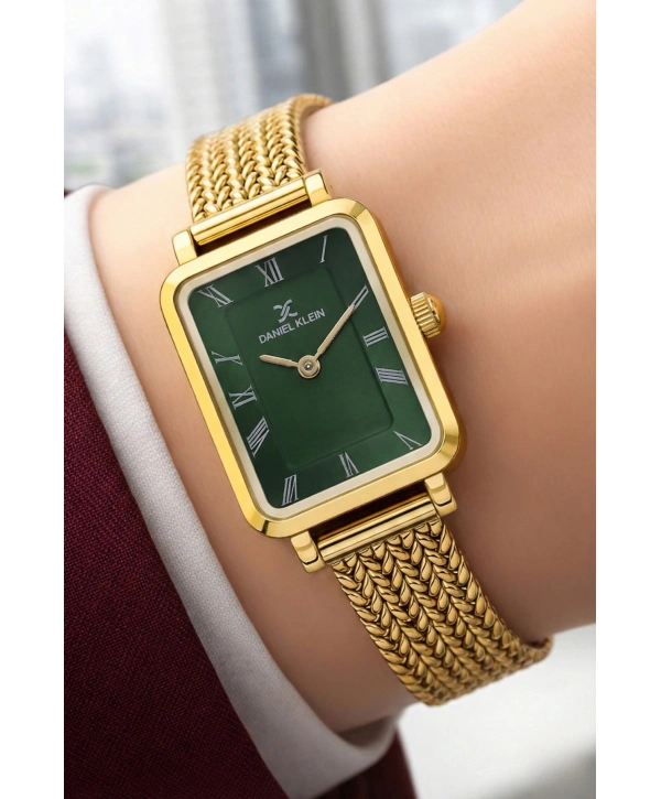 Daniel Klein Çelik Kordon Çelik Kasa Kadın Kol Saati+Bileklik Hediyeli Gold-Yeşil Renk sddk114