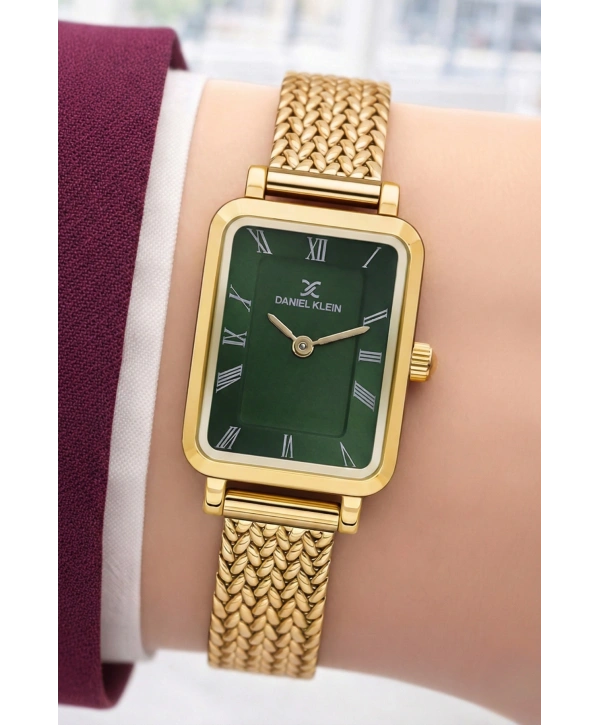 Daniel Klein Çelik Kordon Çelik Kasa Kadın Kol Saati+Bileklik Hediyeli Gold-Yeşil Renk sddk114