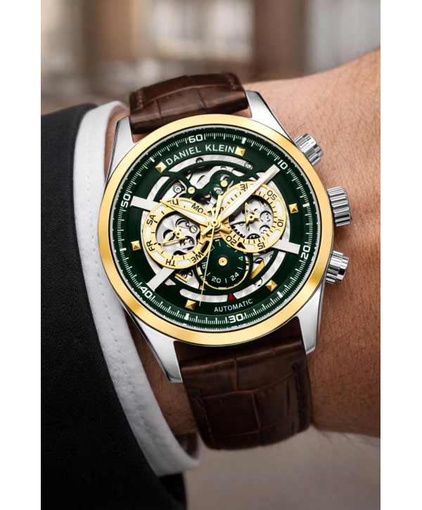 Deri Kordon Çelik Kasa Otomatik Mekanizma Erkek Kol Saati Kahve-Gümüş sddk104