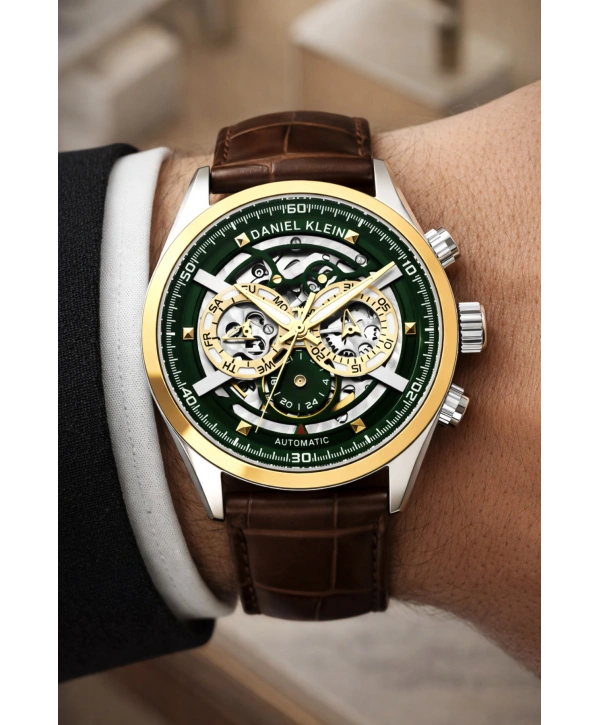 Deri Kordon Çelik Kasa Otomatik Mekanizma Erkek Kol Saati Kahve-Gümüş sddk104