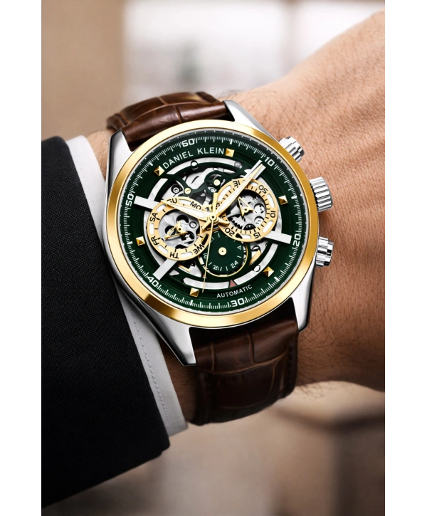 Deri Kordon Çelik Kasa Otomatik Mekanizma Erkek Kol Saati Kahve-Gümüş sddk104