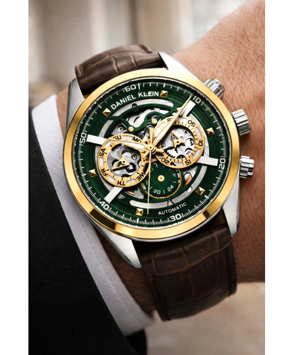 Deri Kordon Çelik Kasa Otomatik Mekanizma Erkek Kol Saati Kahve-Gümüş sddk104