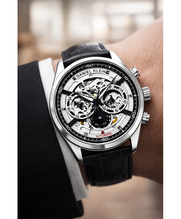 Deri Kordon Çelik Kasa Otomatik Mekanizma Erkek Kol Saati Siyah-Gümüş sddk104