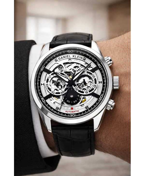 Deri Kordon Çelik Kasa Otomatik Mekanizma Erkek Kol Saati Siyah-Gümüş sddk104