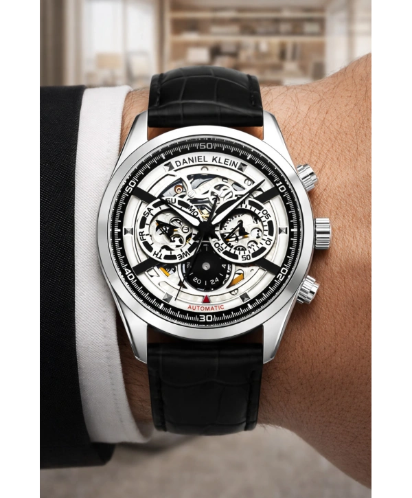 Deri Kordon Çelik Kasa Otomatik Mekanizma Erkek Kol Saati Siyah-Gümüş sddk104