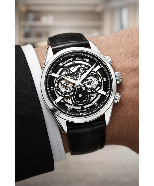 Deri Kordon Çelik Kasa Otomatik Mekanizma Erkek Kol Saati Siyah sddk104