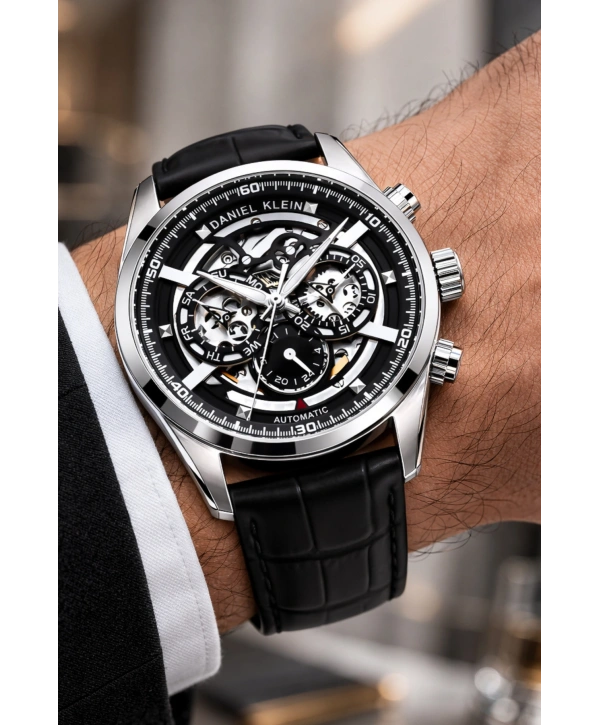 Deri Kordon Çelik Kasa Otomatik Mekanizma Erkek Kol Saati Siyah sddk104